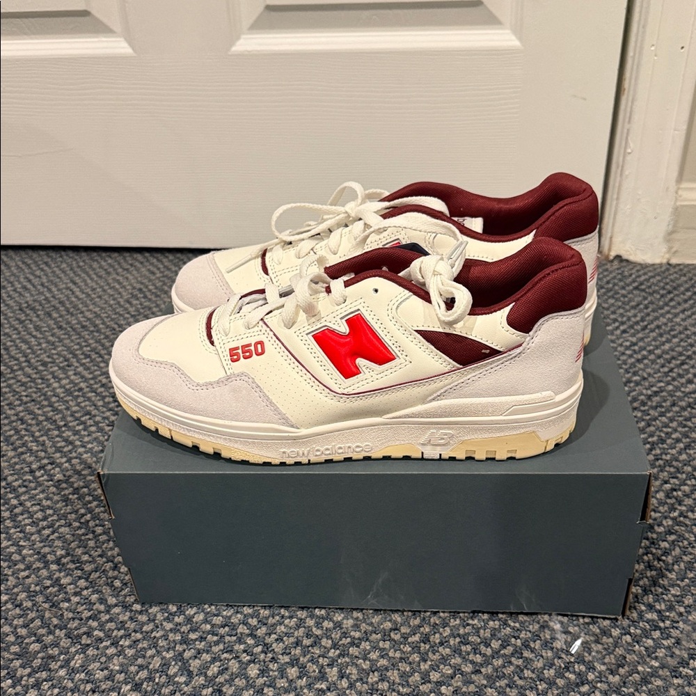 New Balance 550 Sea Salt Grey True White Red BB550EMR Sneakers Mens 10